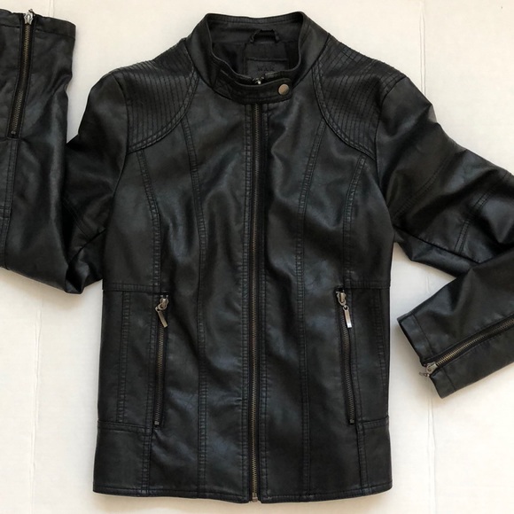 Max Jeans Faux Leather Stand Collar Moto Jacket - Picture 3 of 8